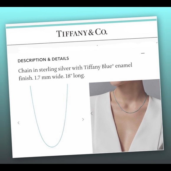 TIFFANY & CO "SPARKLER" BLUE ENAMEL COATED SILVER CHAIN/NECKLACE 100% AUTHENTIC - Picture 2 of 16